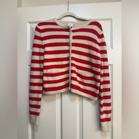 a new day Red and Cream Stripped Cardigan - Picture 1 of 13